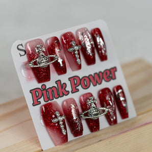 Pink Power Press on Nails- Red Queen