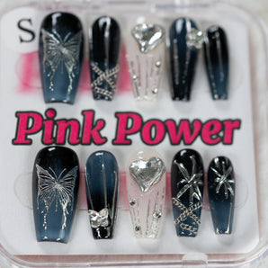 Pink Power Press on Nails- Chained Butterfly