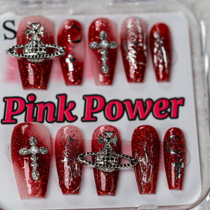 Pink Power Press on Nails- Red Queen