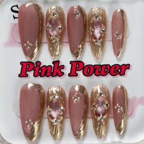 Pink Power Press on Nails- Nude Princess Eye