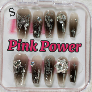 Pink Power Press on Nails- Brown Butterfly