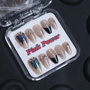 Pink Power Press On Nails- Nude Butterfly Garden