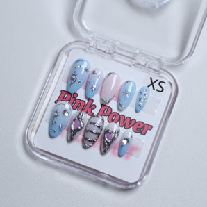 Pink Power Press on Nails-Blue Silver Eve