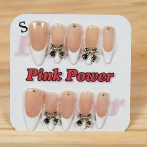 Pink Power Press on Nails- French Ribbon