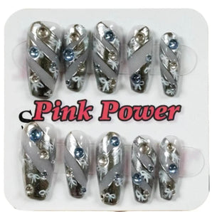 Pink Power Press on Nails- Silver Stripes