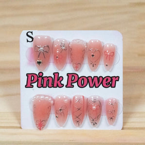 Pink Power Press on Nails- Pink Silver Ribbon