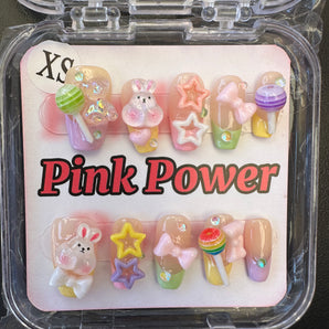 Pink Power Press on Nails- Lollipop Rabbit