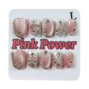 Pink Power Press on Nails- Nude Princess Eye Short