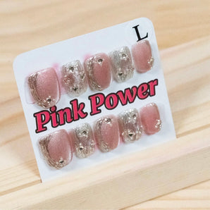 Pink Power Press on Nails- Nude Princess Eye Short