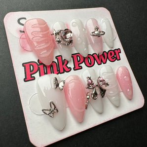 Pink Power Press on Nails- Pink Silver Heart