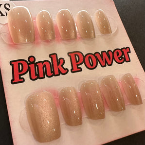 Pink Power Press on Nails- Brown Cat Eye Short