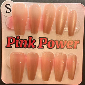 Pink Power Press on Nails- Nude Cat Eye Long