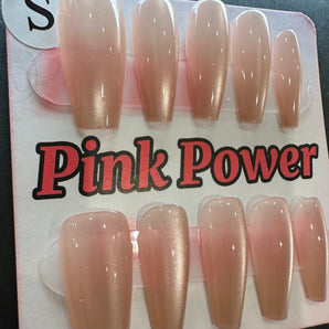 Pink Power Press on Nails- Nude Cat Eye Long