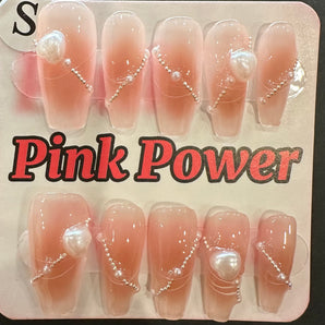 Pink Power Press on Nails- Naked Pearl Heart