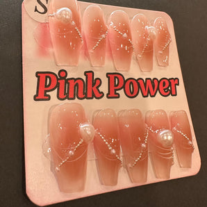 Pink Power Press on Nails- Naked Pearl Heart