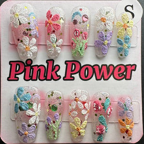 Pink Power Press on Nails- Flower Festival