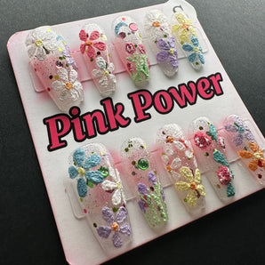 Pink Power Press on Nails- Flower Festival