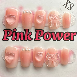 Pink Power Press on Nails- Pink Jelly Heart Short