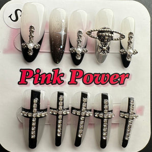 Pink Power Press-on Nails, Diamond Cross