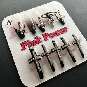 Pink Power Press-on Nails, Diamond Cross