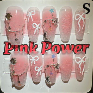 Pink Power Press on Nails- Pink Sparkle Ribbon